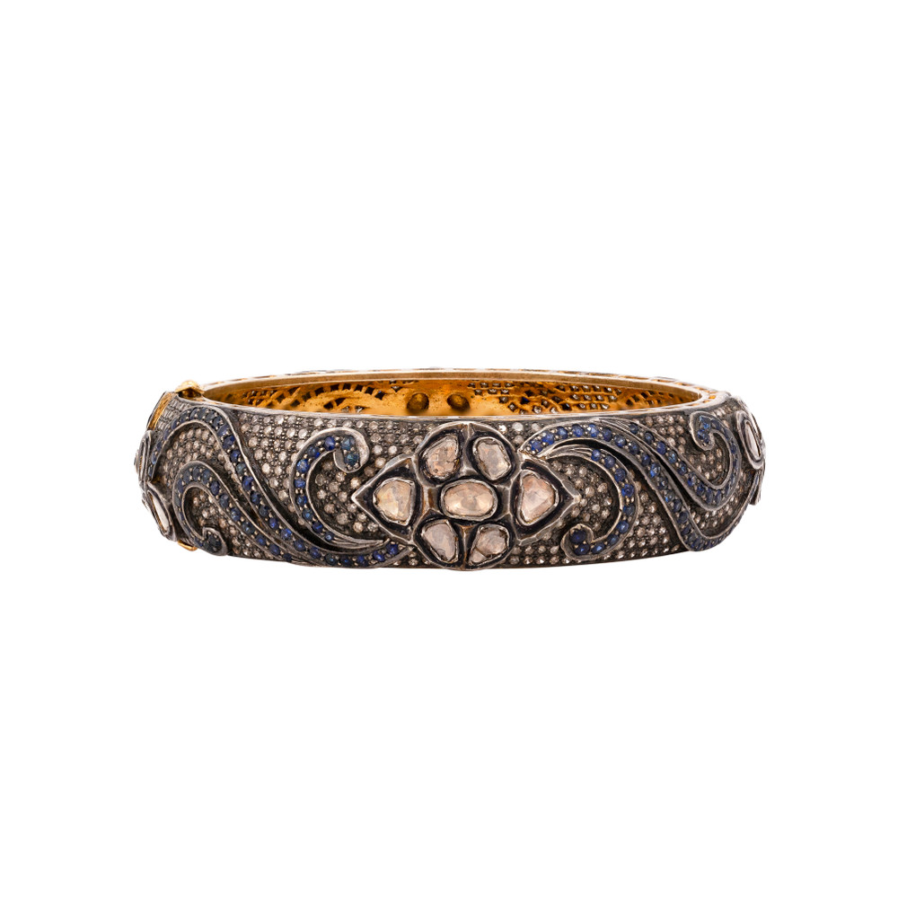 Antique Black Polki Bangle with Blue Sapphire Waves